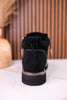 Black Faux Suede Ankle Boots With Rhinestone Laces
