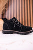 Black Faux Suede Ankle Boots With Rhinestone Laces