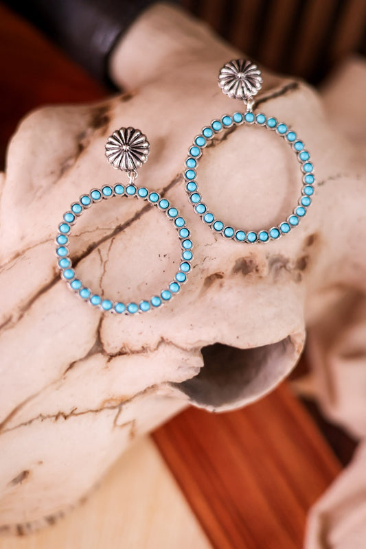 Western Round Turquoise Hoop Earrings