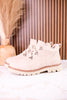 Floral Tooled Faux Leather Ankle Boots In Cream