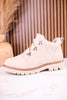 Floral Tooled Faux Leather Ankle Boots In Cream