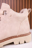 Floral Tooled Faux Leather Ankle Boots In Cream