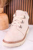 Floral Tooled Faux Leather Ankle Boots In Cream