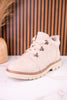 Floral Tooled Faux Leather Ankle Boots In Cream