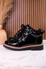 Black Crinkle Patent Leather Booties