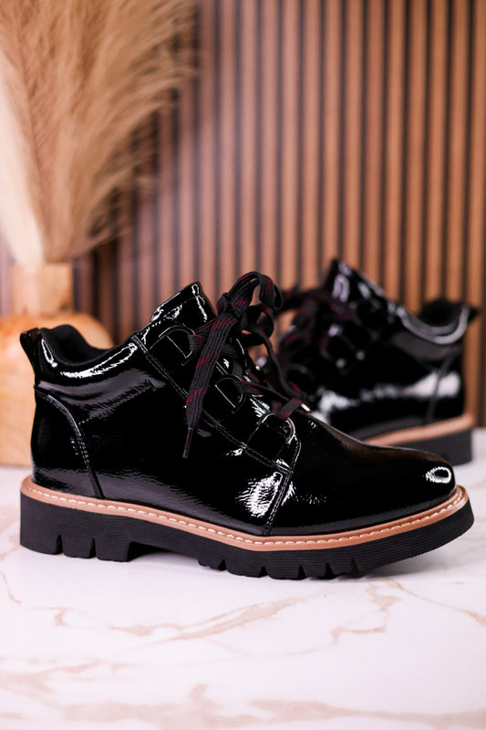 Black Crinkle Patent Leather Booties