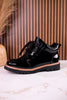 Black Crinkle Patent Leather Booties