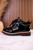Black Crinkle Patent Leather Booties