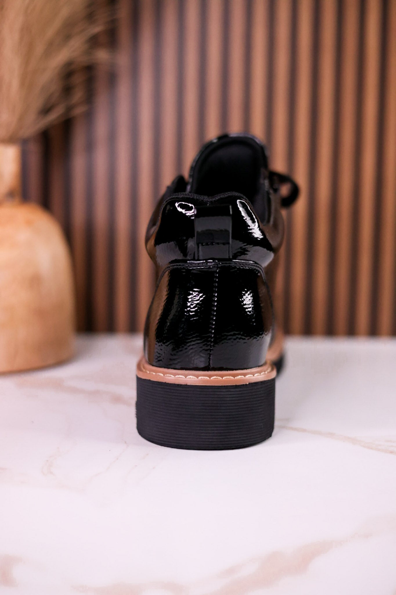 Black Crinkle Patent Leather Booties