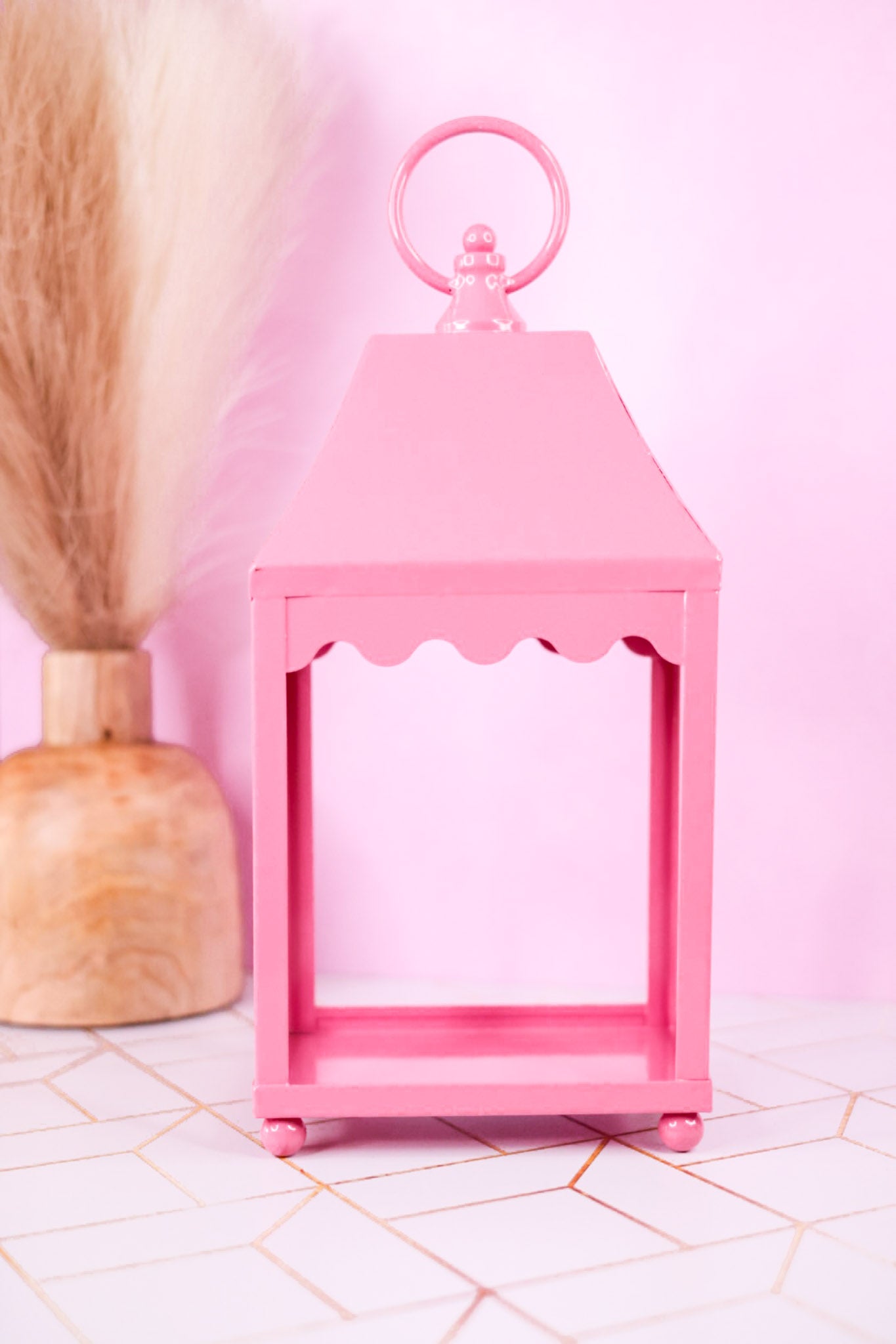 13.5" Pink Scalloped Lantern