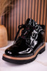 Black Crinkle Patent Leather Booties