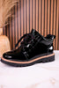 Black Crinkle Patent Leather Booties