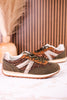 Olive & Brown Sneakers With Leopard Print & Glitter Accents