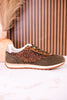 Olive & Brown Sneakers With Leopard Print & Glitter Accents