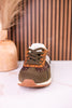 Olive & Brown Sneakers With Leopard Print & Glitter Accents