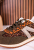Olive & Brown Sneakers With Leopard Print & Glitter Accents