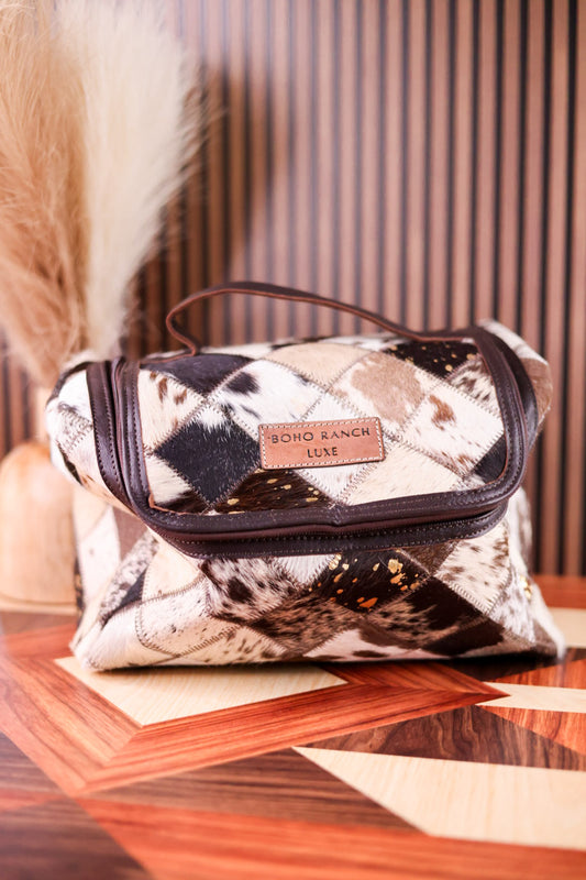Travel Toiletry Bag in Brown Hair-On Leather