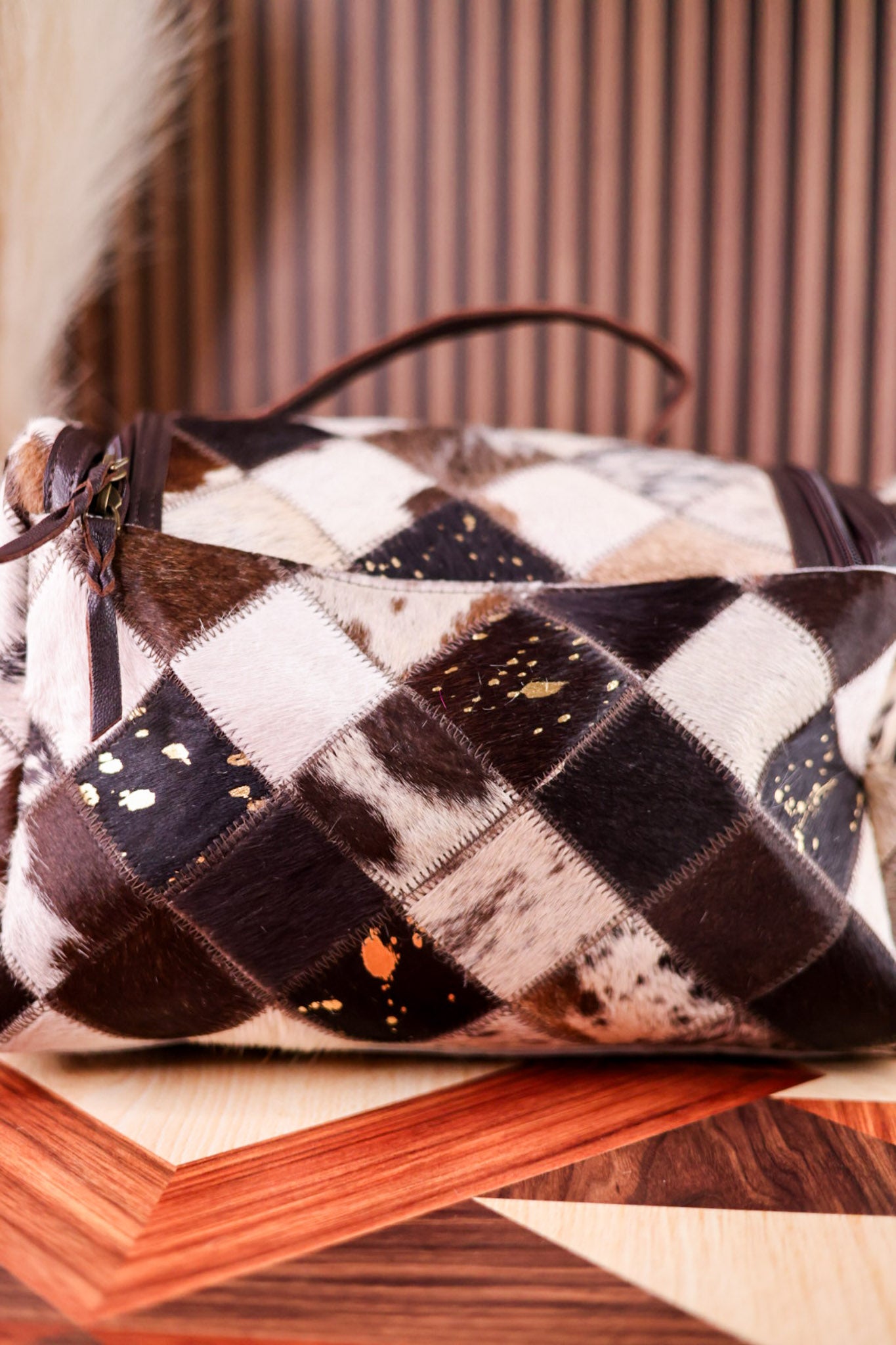 Travel Toiletry Bag in Brown Hair-On Leather