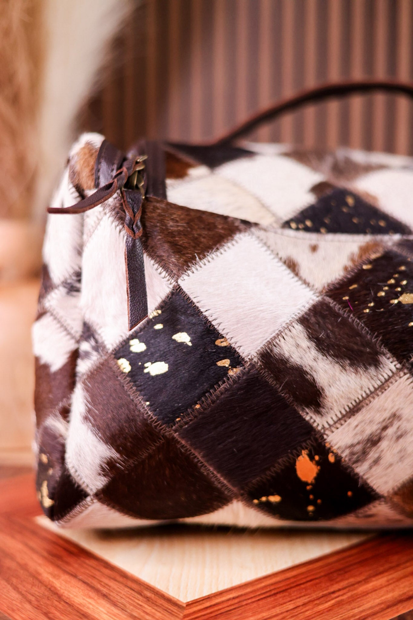 Travel Toiletry Bag in Brown Hair-On Leather