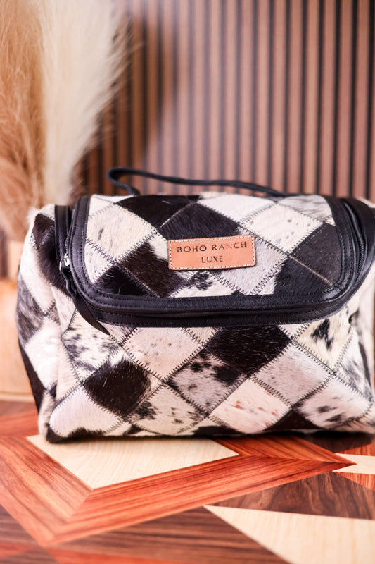 Black Hair-On Leather Travel Toiletry Bag