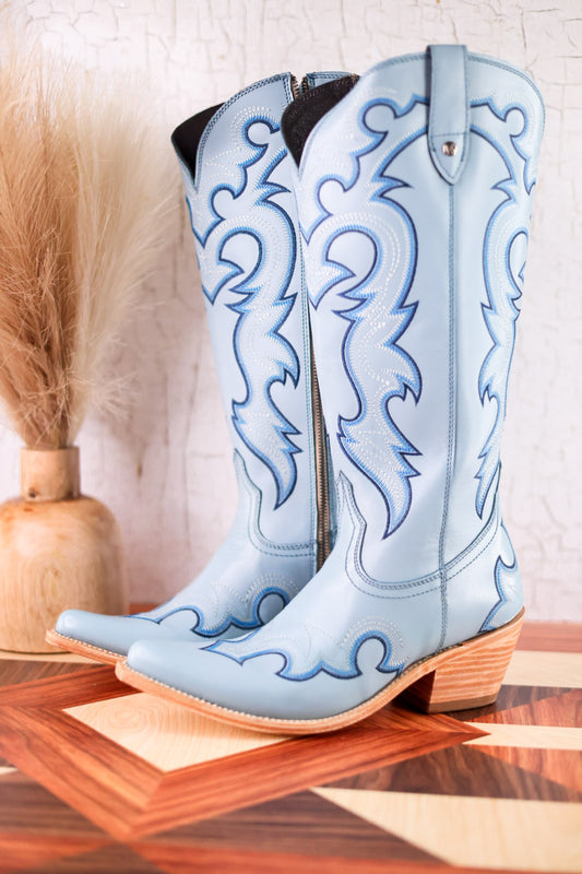 Missouri Pastel Azul Boot Stitch Wide Calf Leather Boots