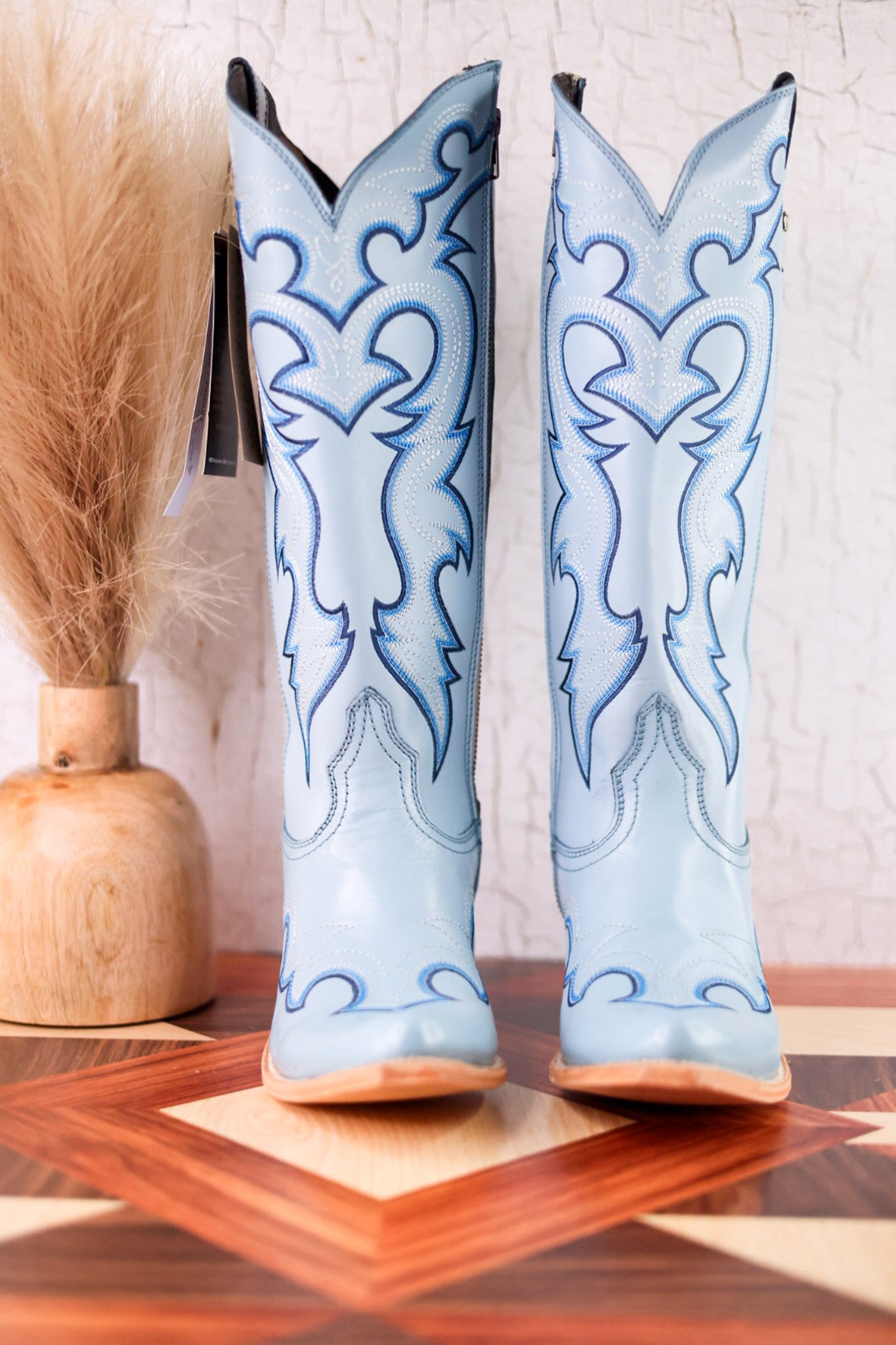Missouri Pastel Azul Boot Stitch Wide Calf Leather Boots