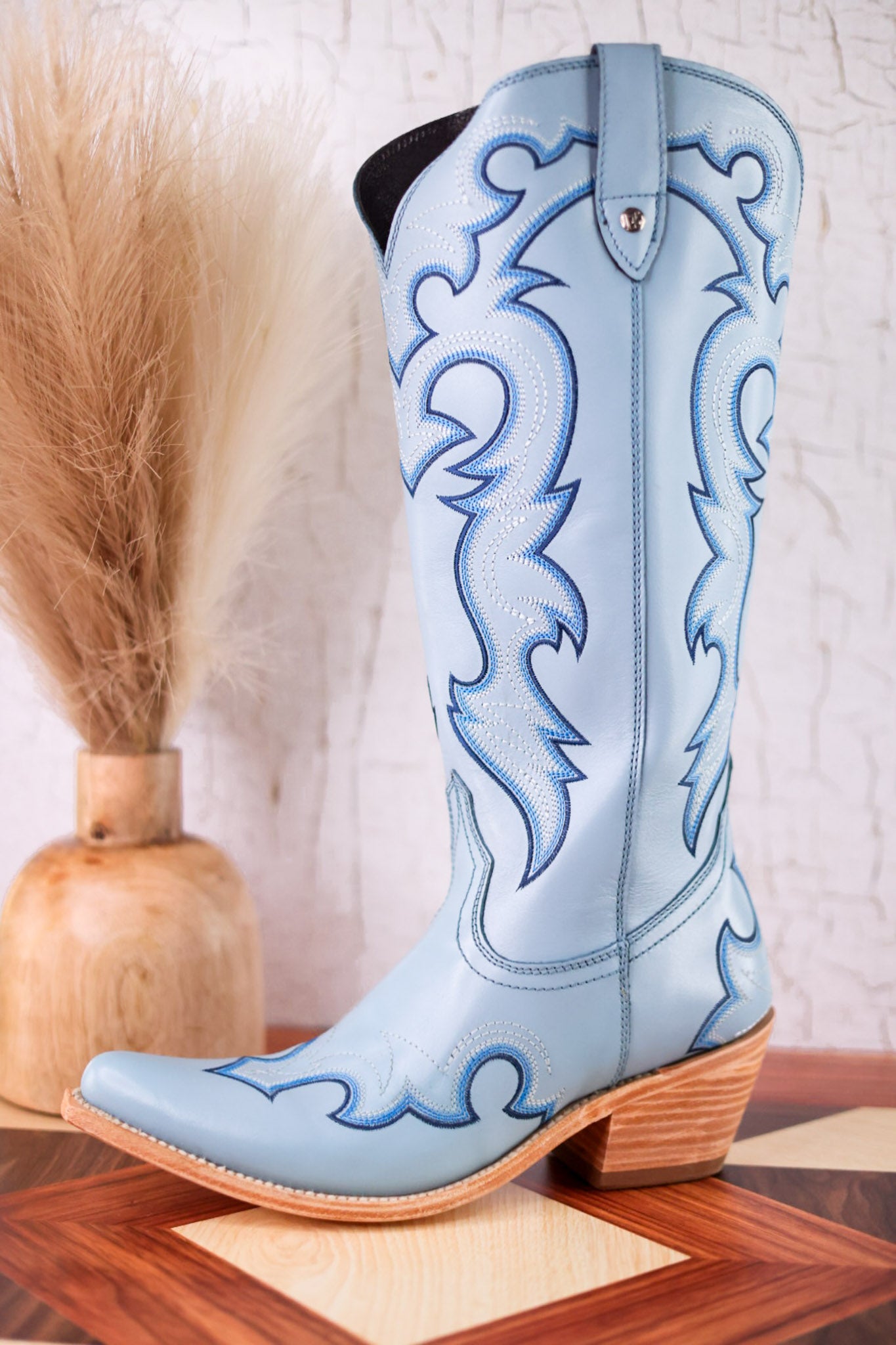 Missouri Pastel Azul Boot Stitch Wide Calf Leather Boots