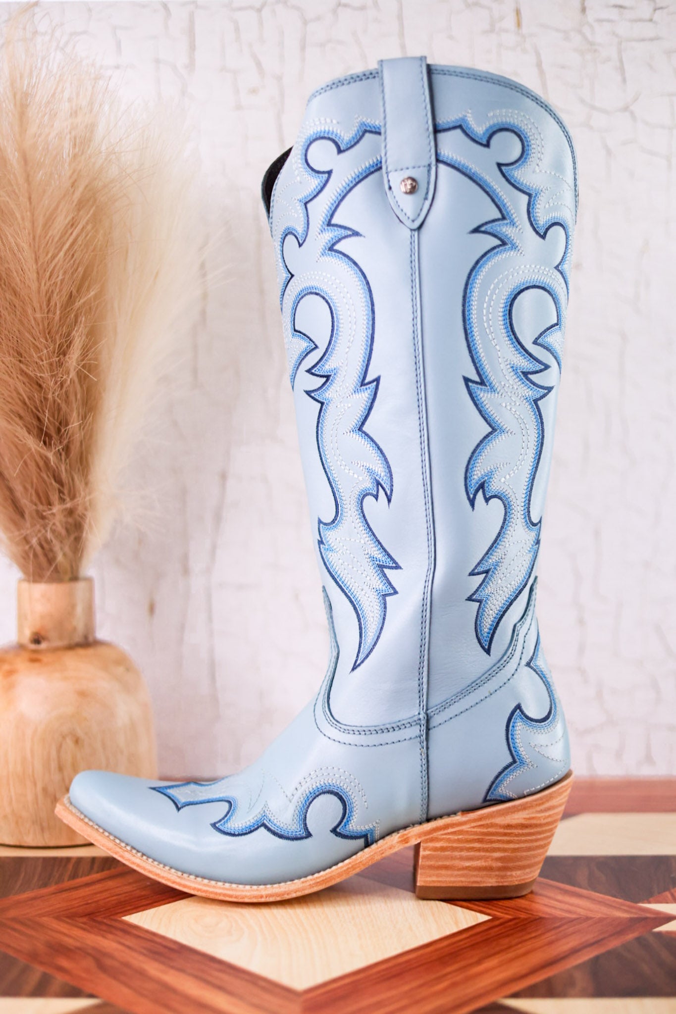 Missouri Pastel Azul Boot Stitch Wide Calf Leather Boots