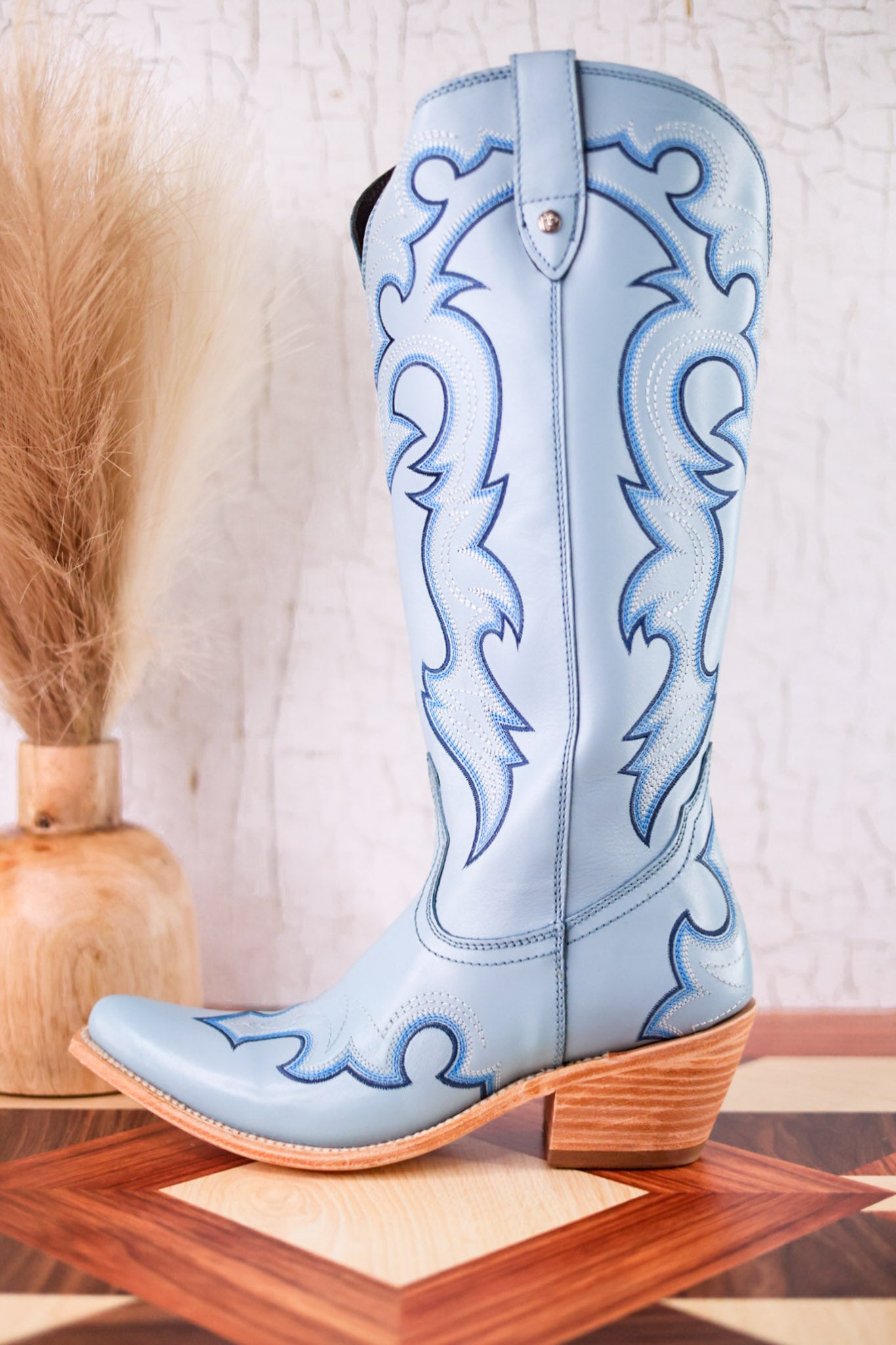 Missouri Pastel Azul Boot Stitch Wide Calf Leather Boots