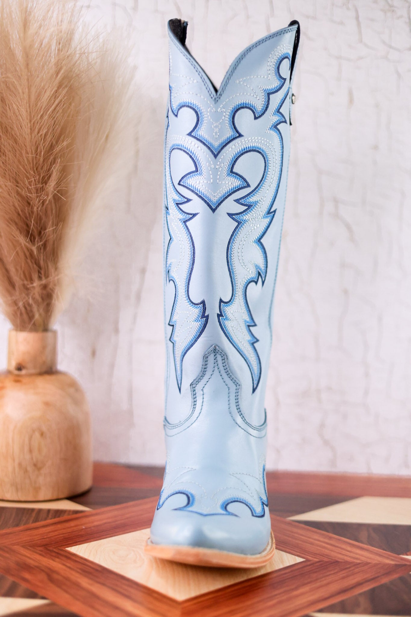 Missouri Pastel Azul Boot Stitch Wide Calf Leather Boots
