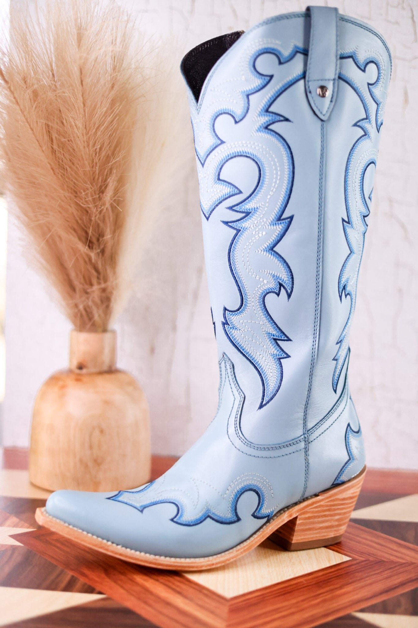 Missouri Pastel Azul Boot Stitch Wide Calf Leather Boots