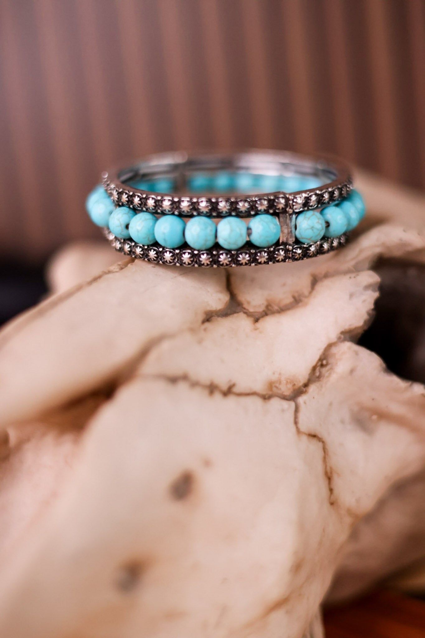 Turquoise Beaded Bracelet with Concho Border