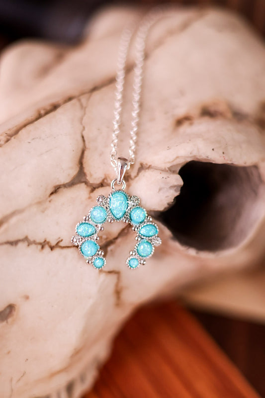 Opalescent Turquoise Squash Blossom Concho Necklace