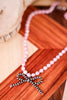 Pink Floral Bead Necklace with Cowgirl Pearl Bow Pendant