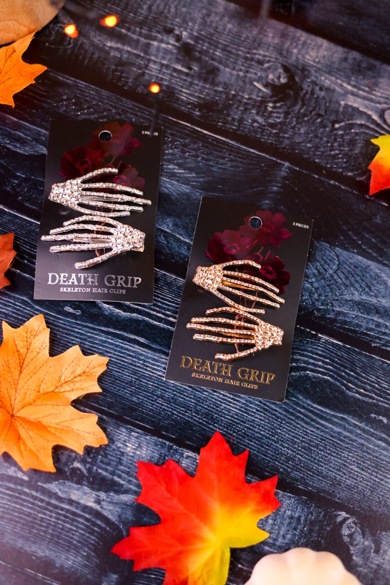 Rhinestone Skeleton Hand Hair Clips (2 Colors)