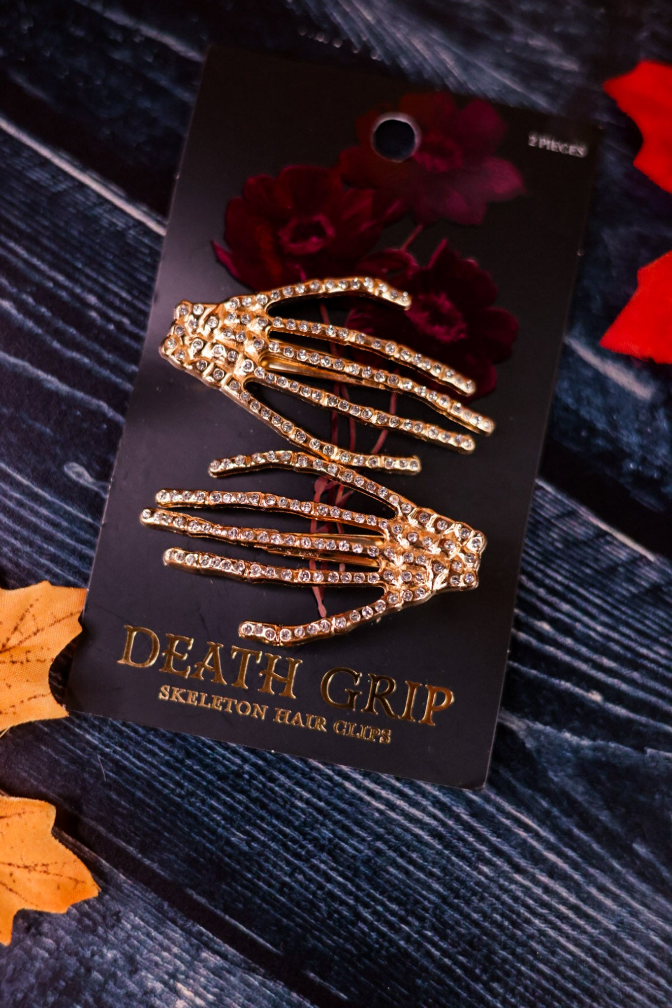 Rhinestone Skeleton Hand Hair Clips (2 Colors)