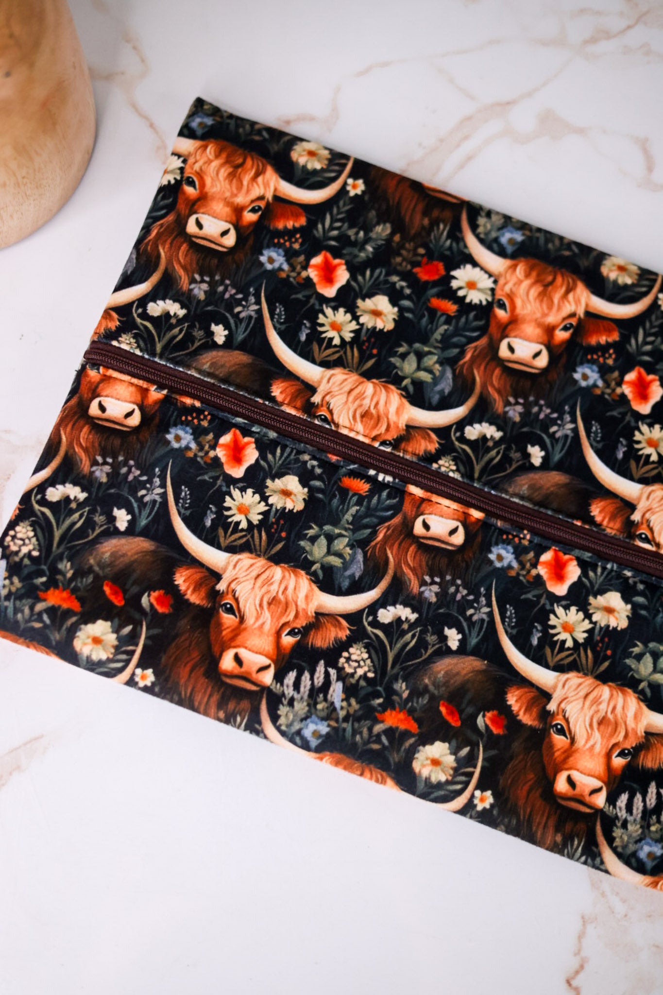 "Prairie" Highland Cow Print Makeup Bag
