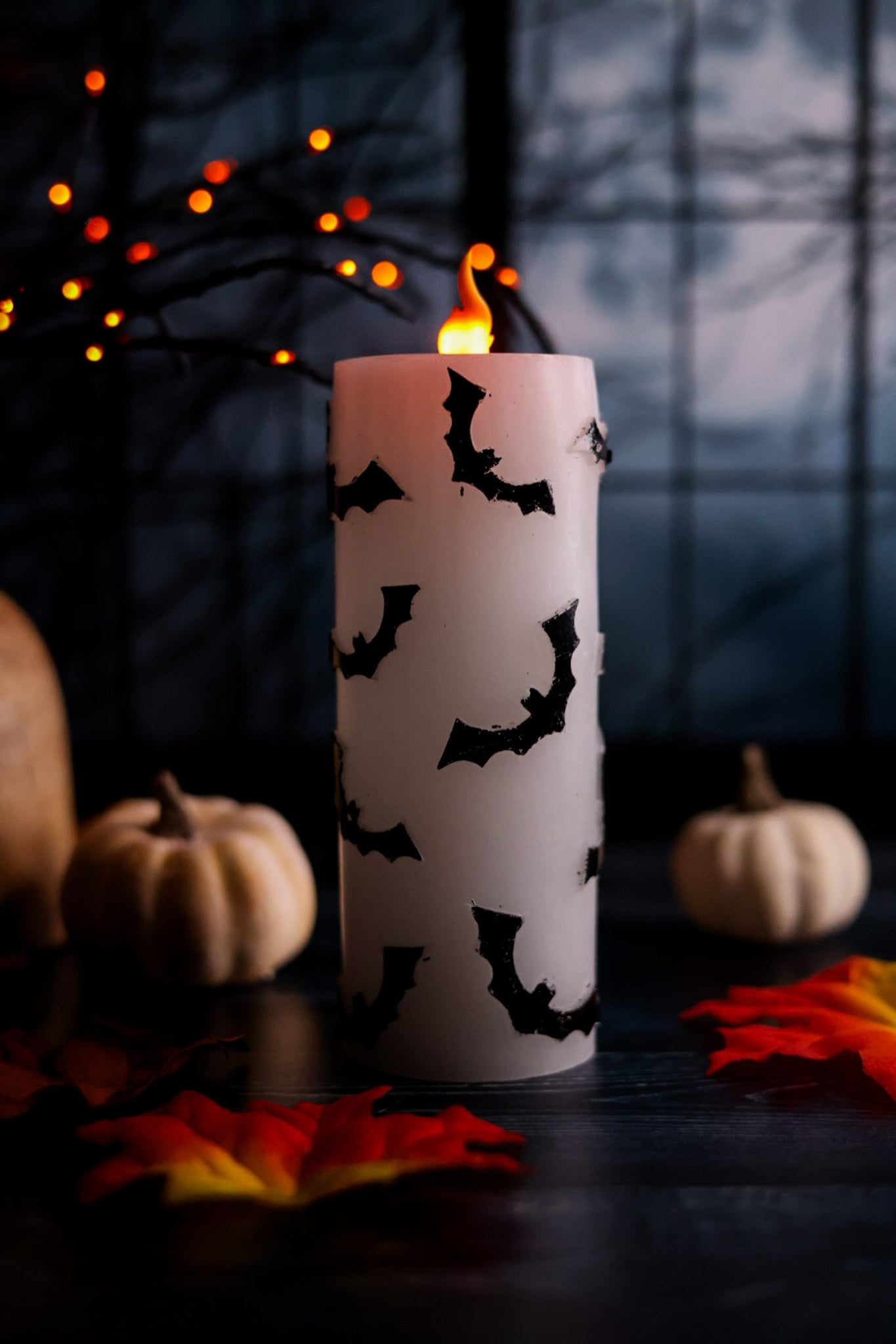 7" Black & White Bat LED Pillar Candle