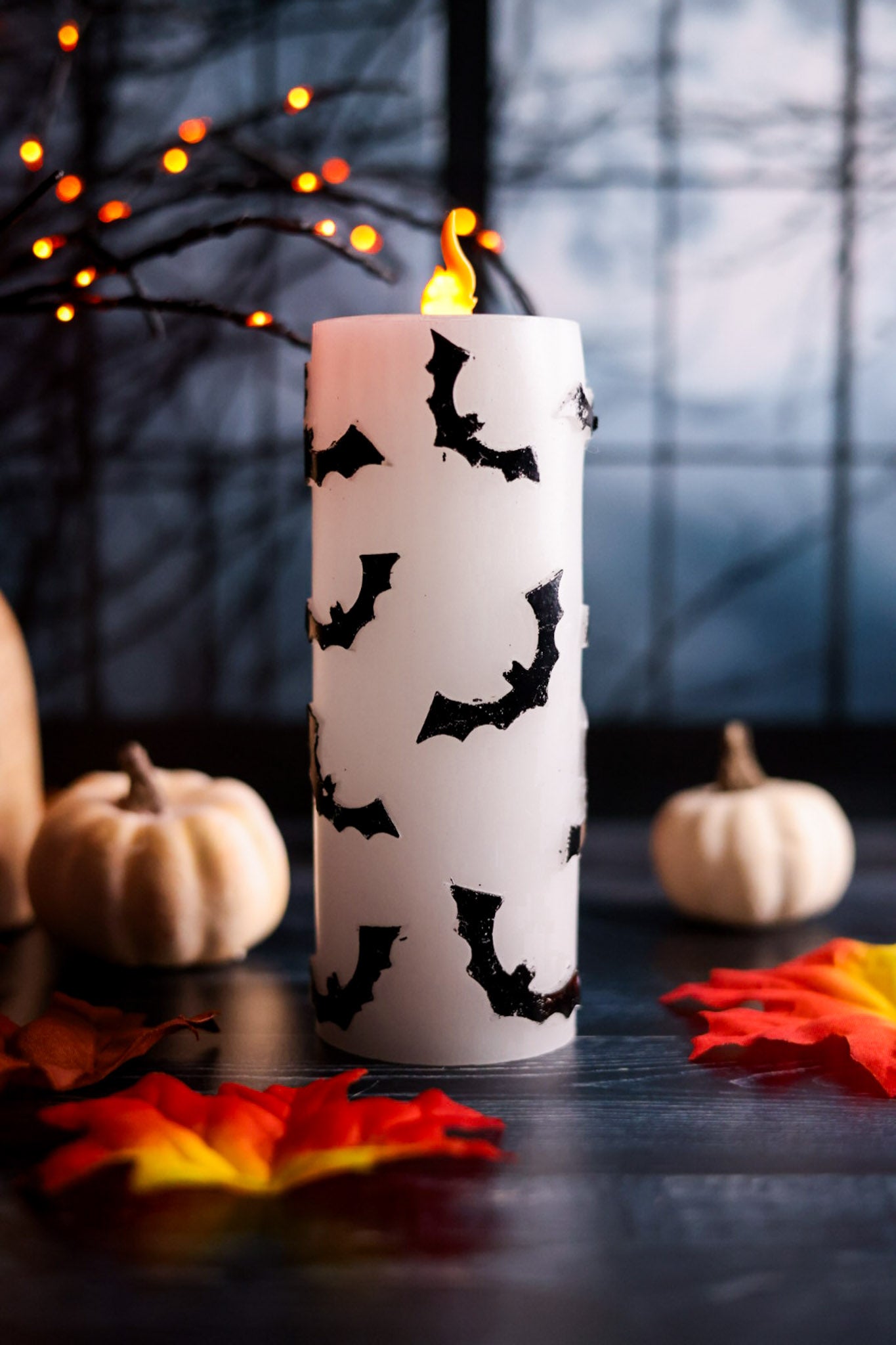 7" Black & White Bat LED Pillar Candle