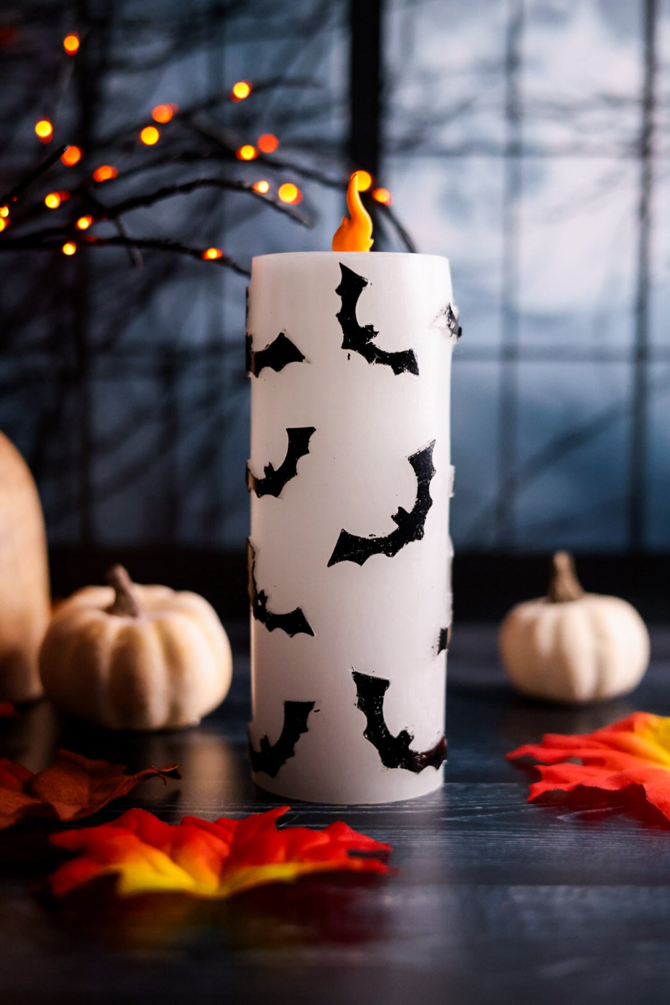 7" Black & White Bat LED Pillar Candle
