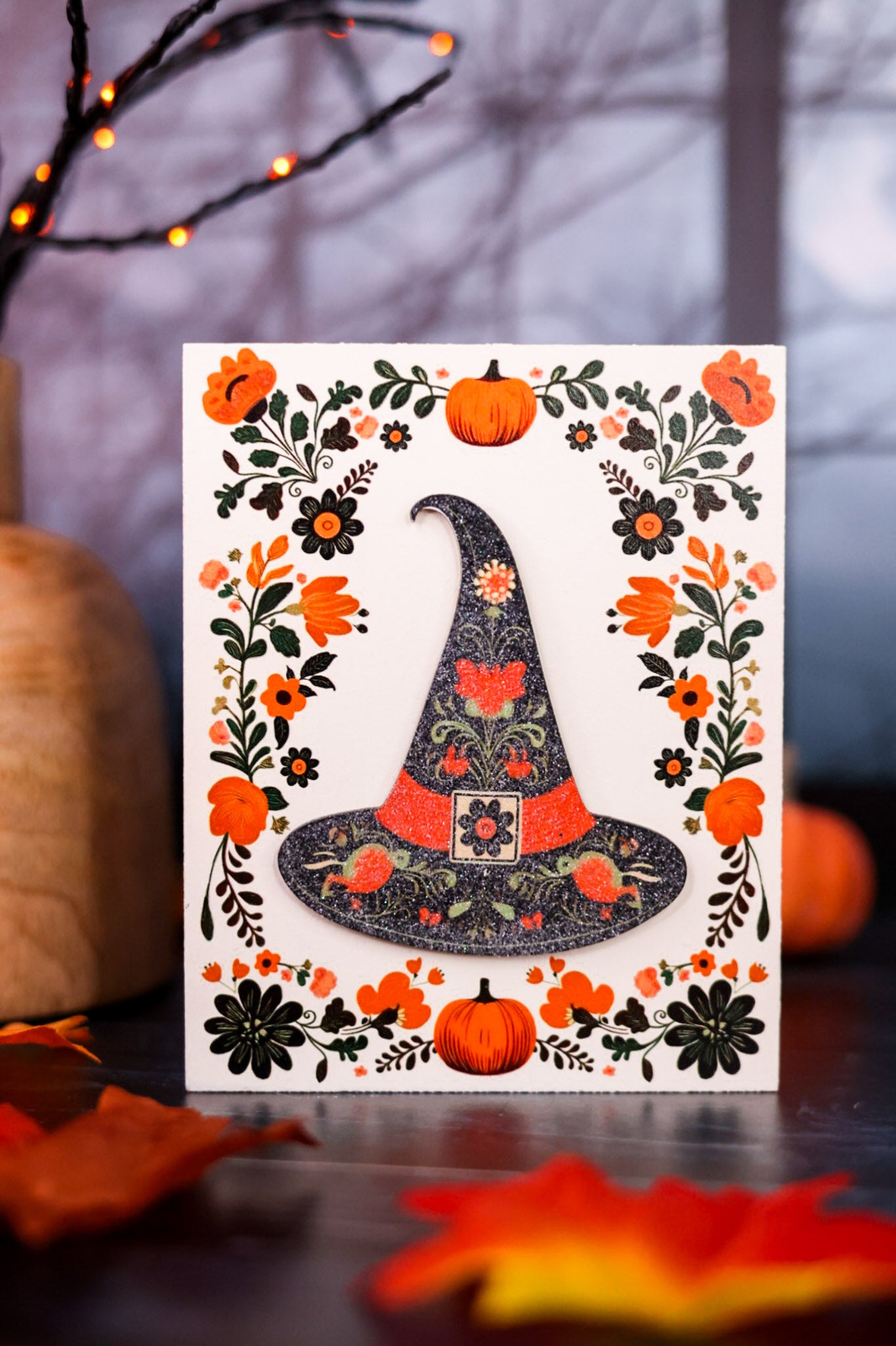 6” Glittery Floral Halloween Block (4 Styles)