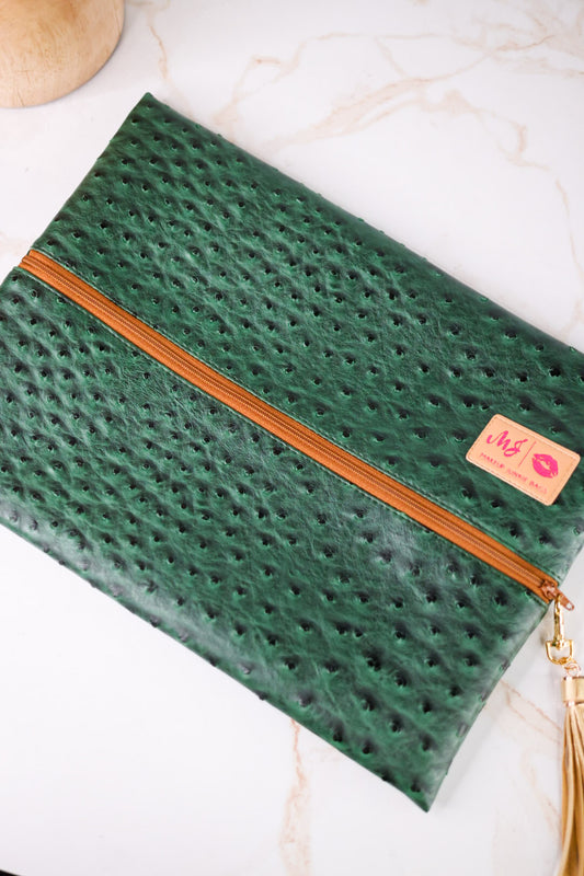 "Arizona" Green Faux Ostrich Makeup Bag