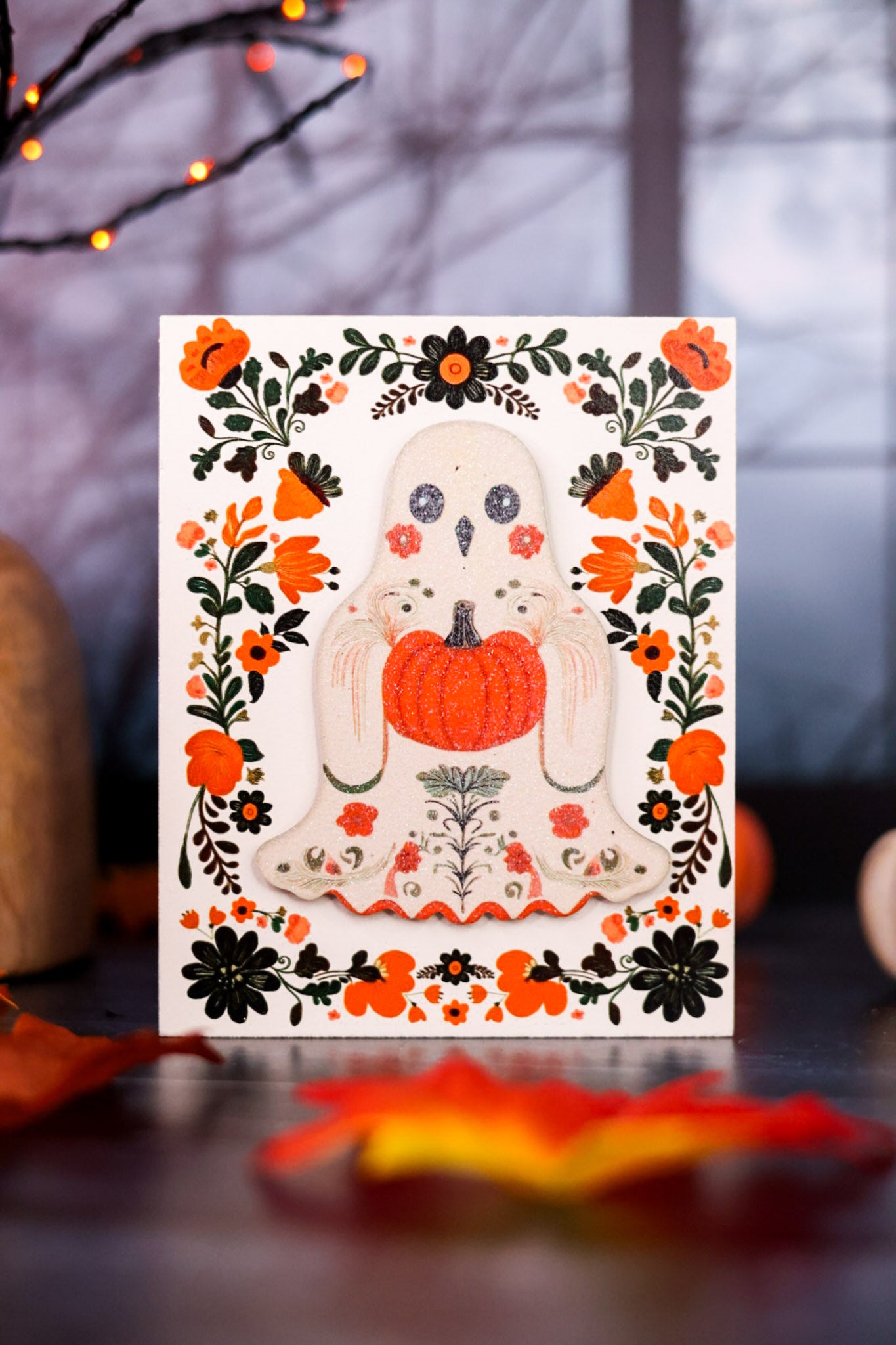 6” Glittery Floral Halloween Block (4 Styles)