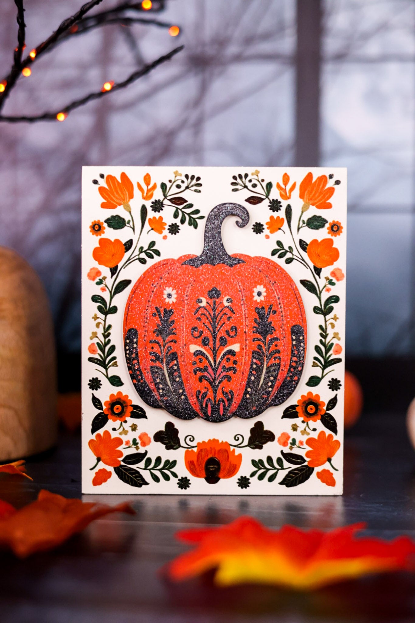 6” Glittery Floral Halloween Block (4 Styles)