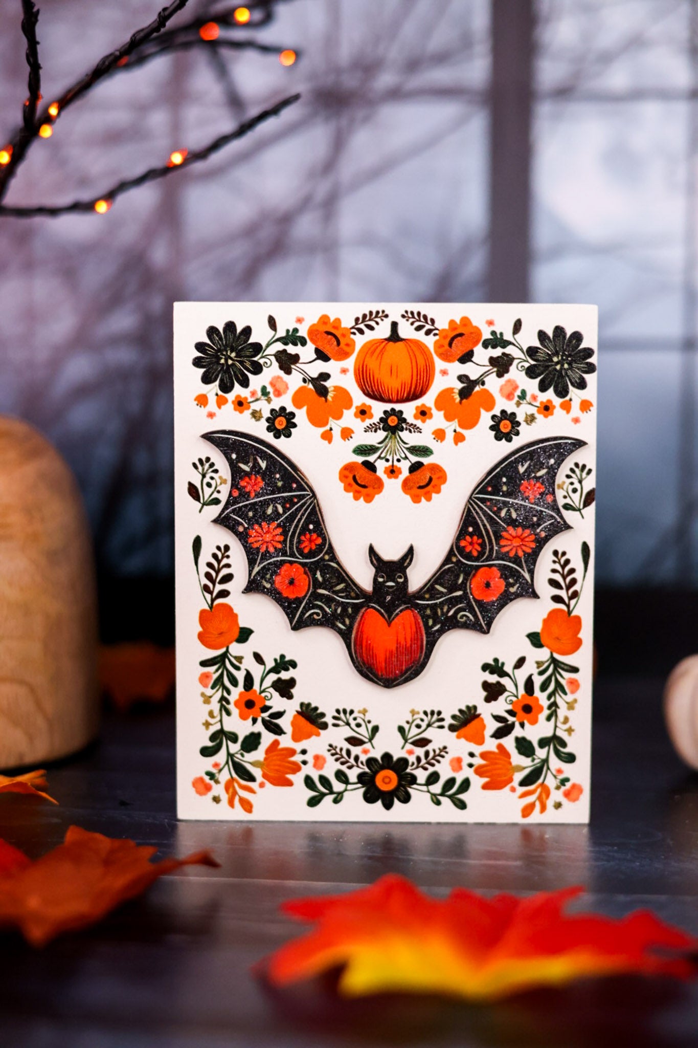 6” Glittery Floral Halloween Block (4 Styles)