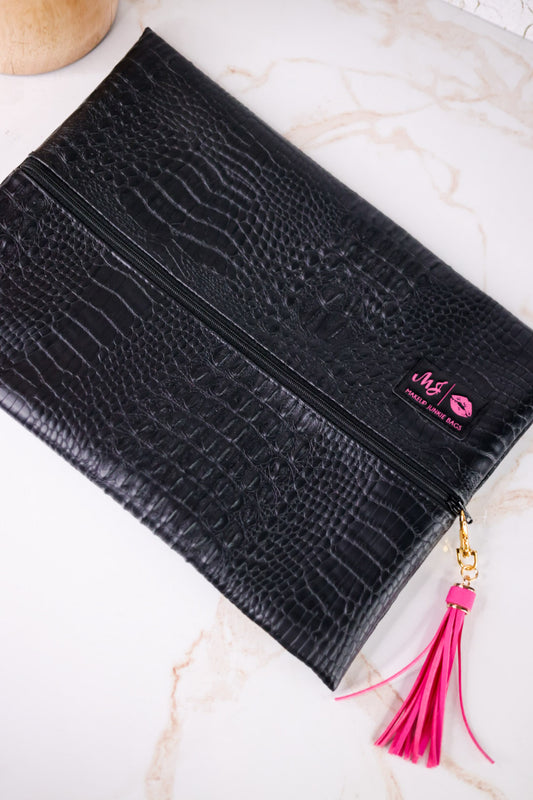 "Shade Of Onyx" Faux Alligator Makeup Bag