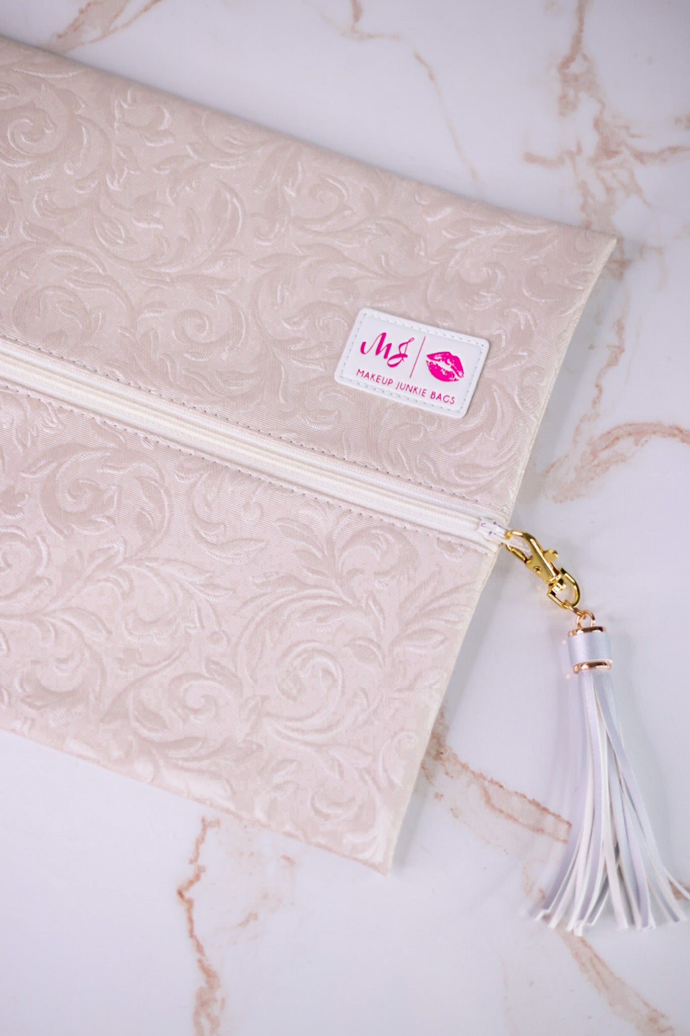 "Florence" Ivory Jacquard Fabric Makeup Bag