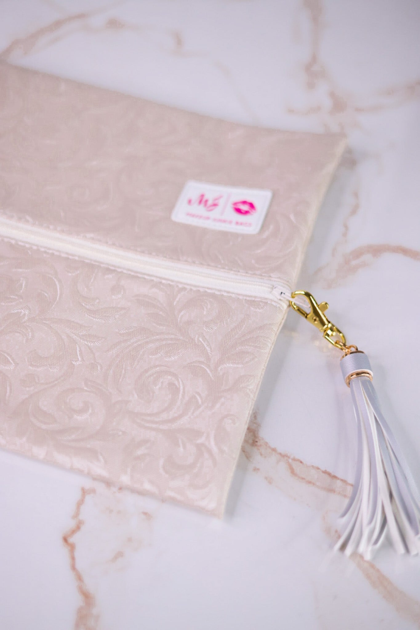 "Florence" Ivory Jacquard Fabric Makeup Bag