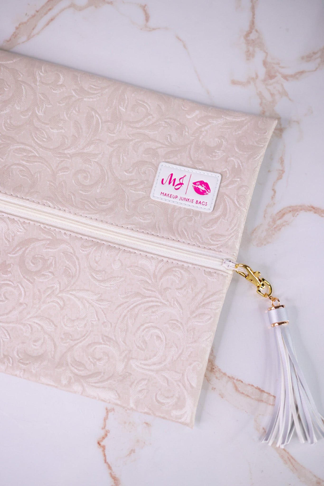 "Florence" Ivory Jacquard Fabric Makeup Bag