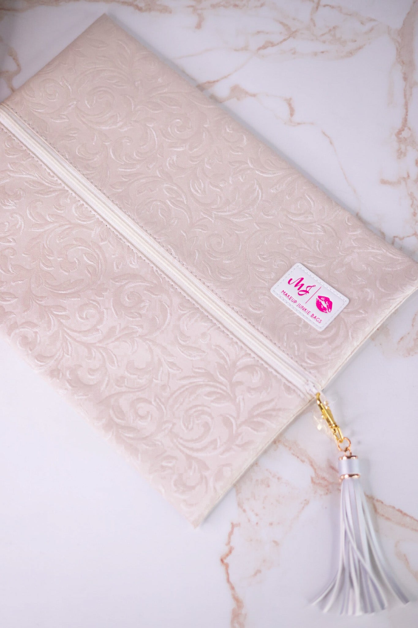 "Florence" Ivory Jacquard Fabric Makeup Bag
